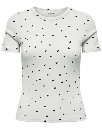 JDY - JDYLucky O-Neck T-Shirt - Cloud Dancer/Black Hearts